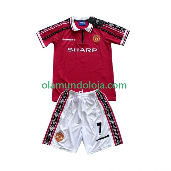 Camisola Manchester United Beckham 7 Retro Criança Equipamento Primeiro 1998 1999 Manga Curta